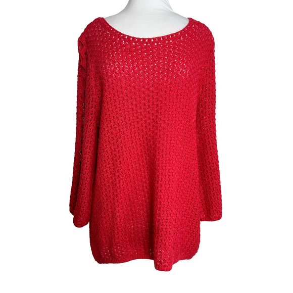 Chicos Womens Size 2 Large Open Knit Sweater Peek Through Sleeves Pink Pullover - Picture 1 of 9